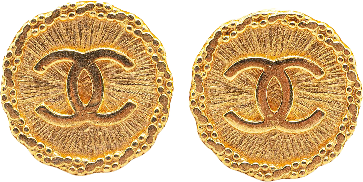 Chanel Gold Plated Cc Round Clip On Earrings