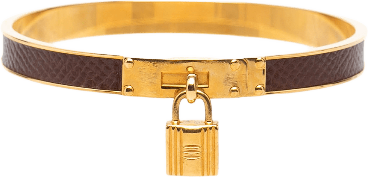 Hermès Gold Plated Epsom Kelly Cadena Lock Bangle Bracelet, från Luxclusif, i färgen brun.