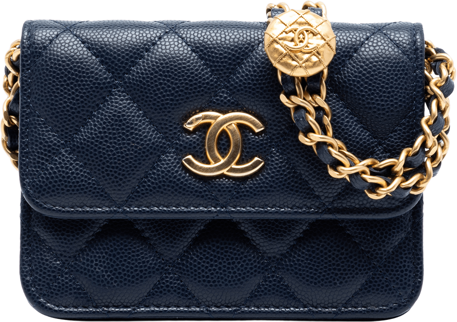 Chanel Quilted Caviar Twist Your Buttons Coin Purse With Chain, från Luxclusif, i färgen dark blue.