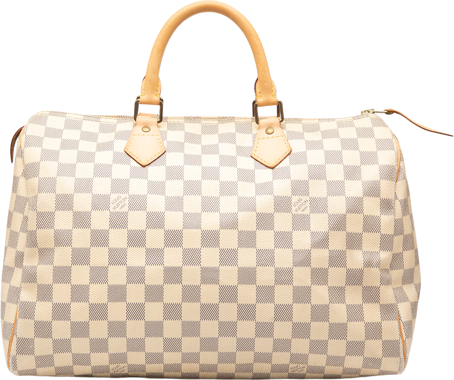 Louis Vuitton Damier Azur Speedy 35, från Luxclusif, i färgen white.