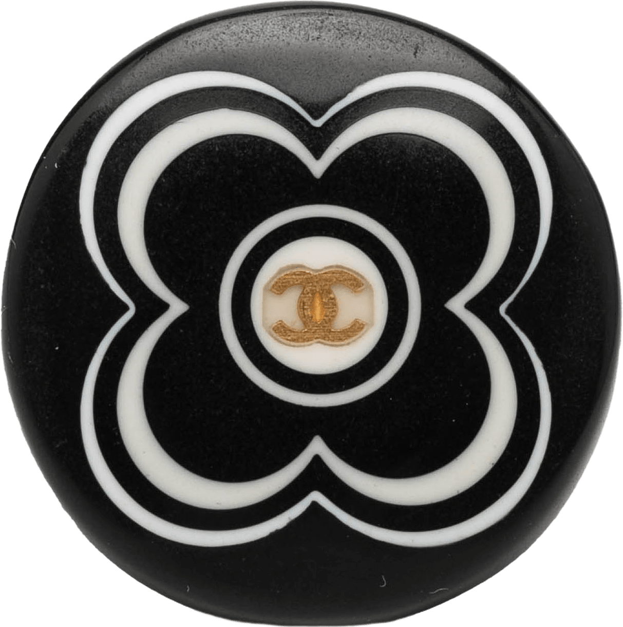 Chanel Resin And Gold Tone Cc Logo Camellia Ring, från Luxclusif, i färgen black.