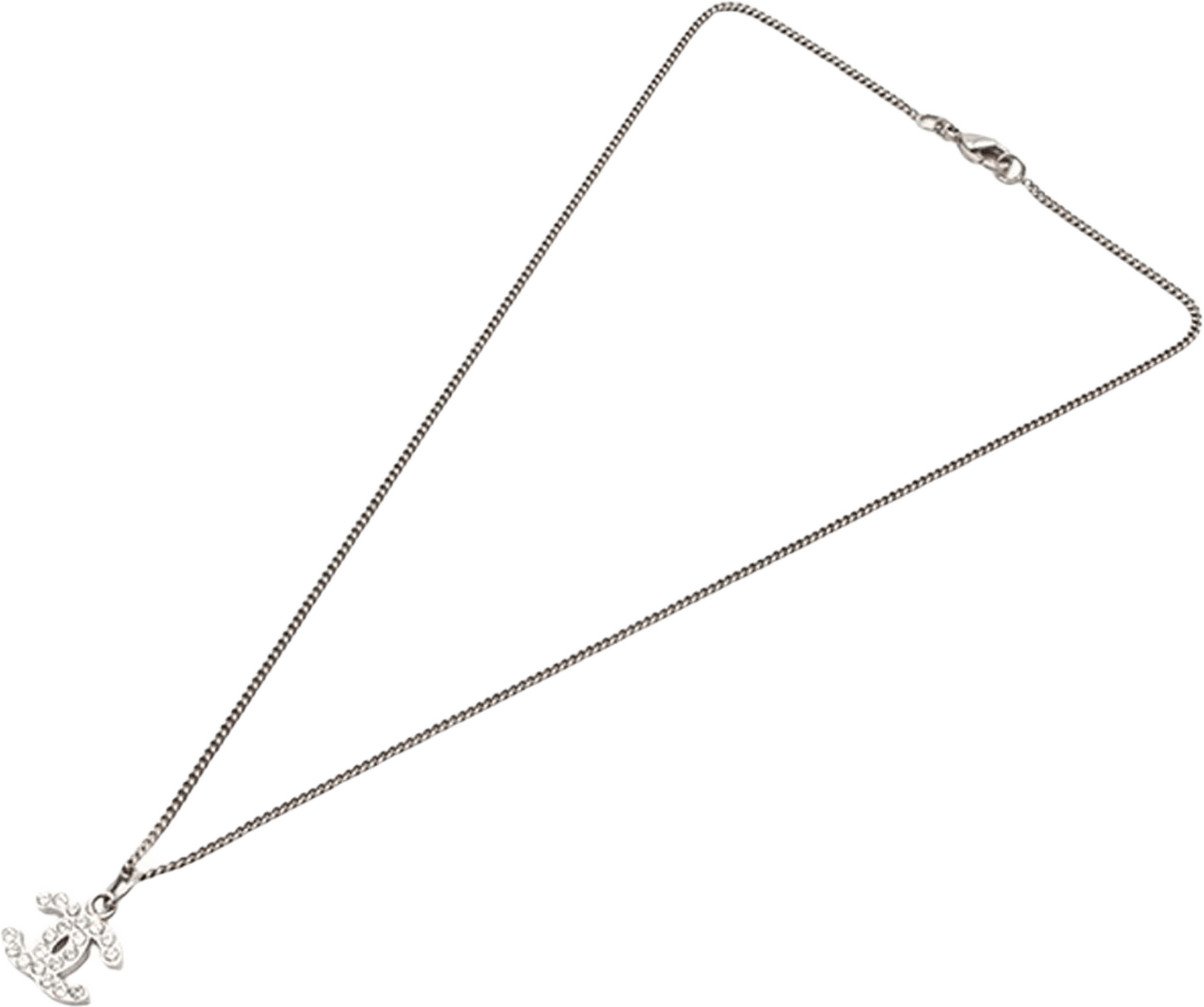 Chanel Cc Silver Rhinestones Pendant Necklace, från Luxclusif, i färgen silver.