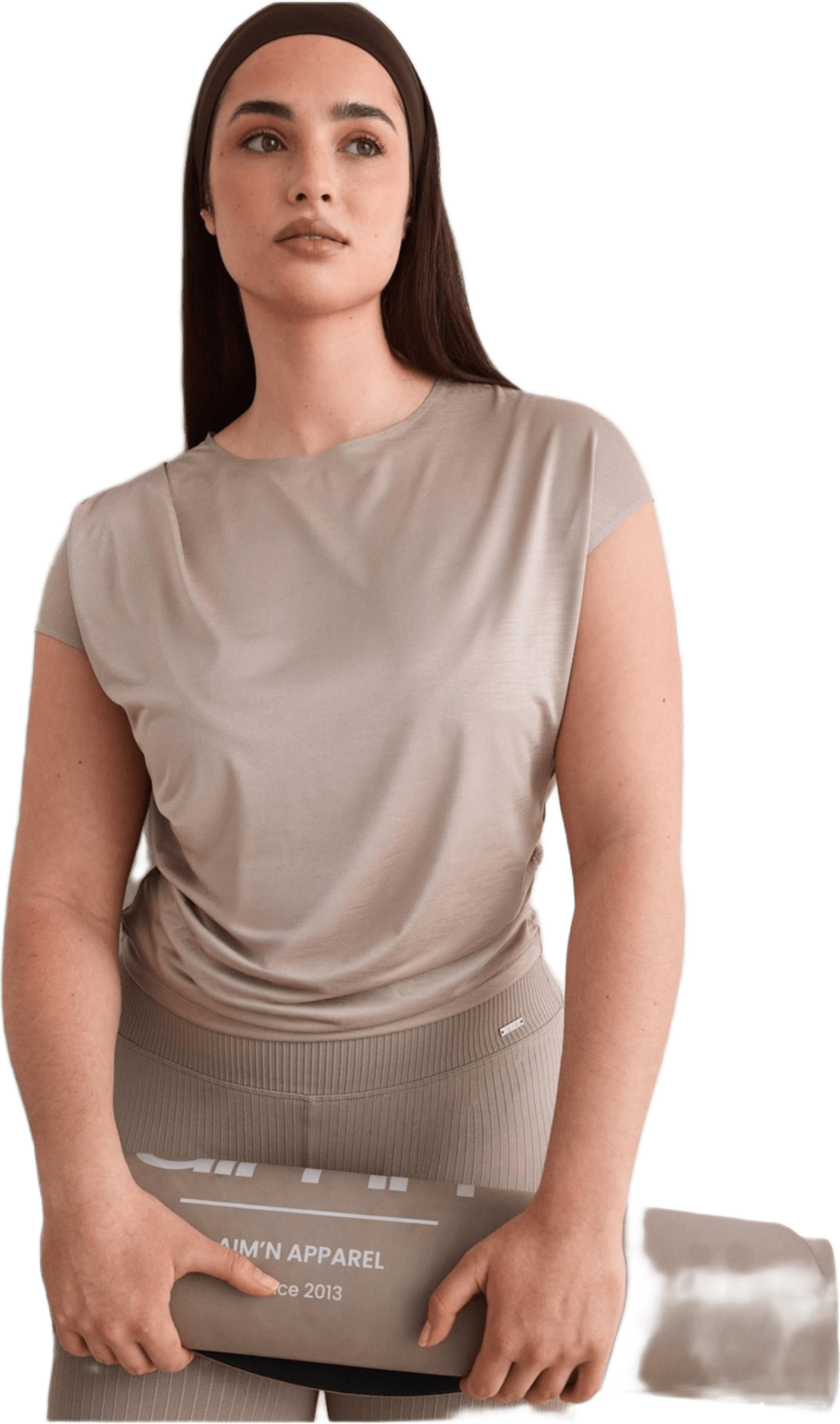 Luminous Draped Short Sleeve, från aim'n, i färgen dark clay.