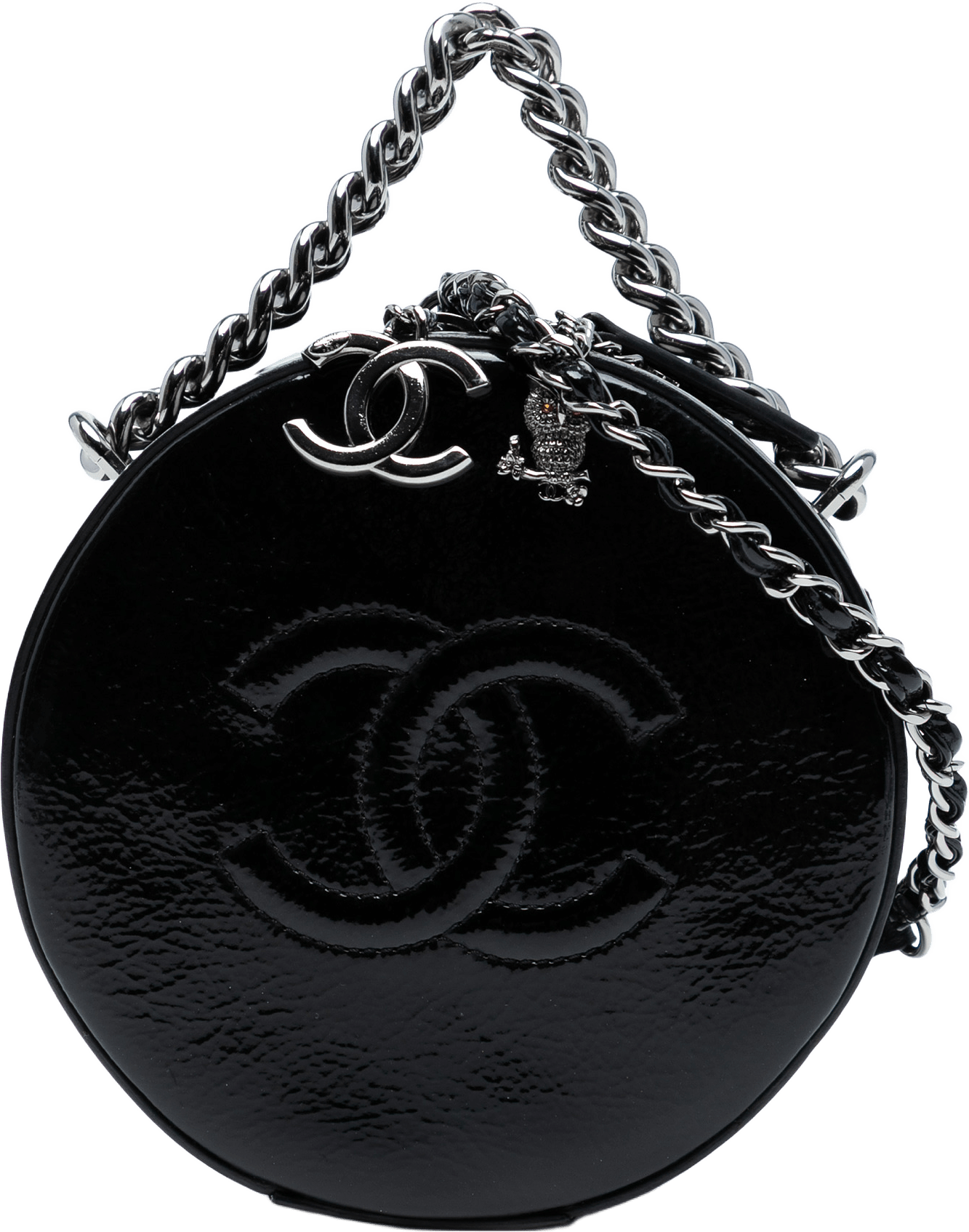 Chanel Patent Leather Round As Earth Crossbody, från Luxclusif, i färgen black.