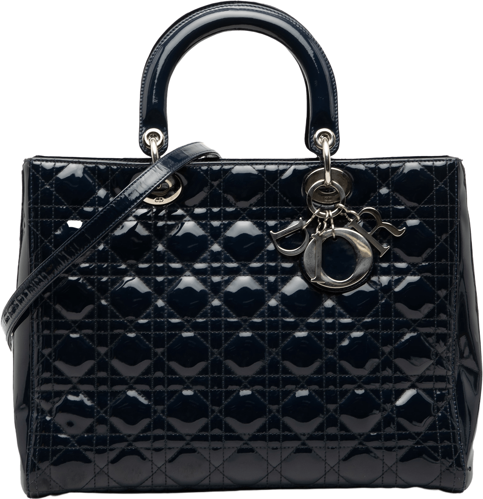 Dior Large Patent Cannage Lady Dior, från Luxclusif, i färgen navy.