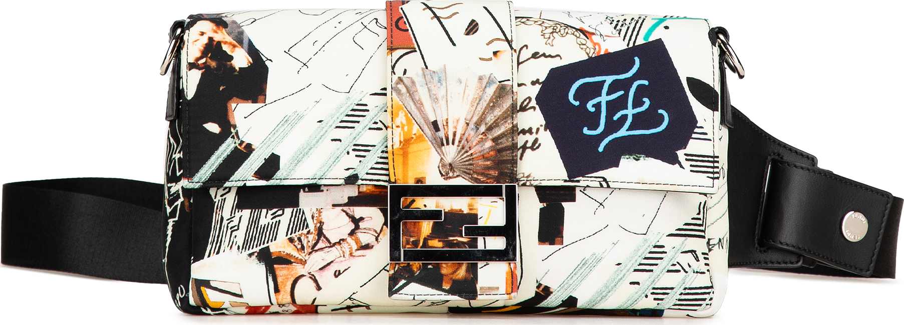 Fendi Nylon Karl Kollage Convertible Belt Baguette, från Luxclusif, i färgen white.
