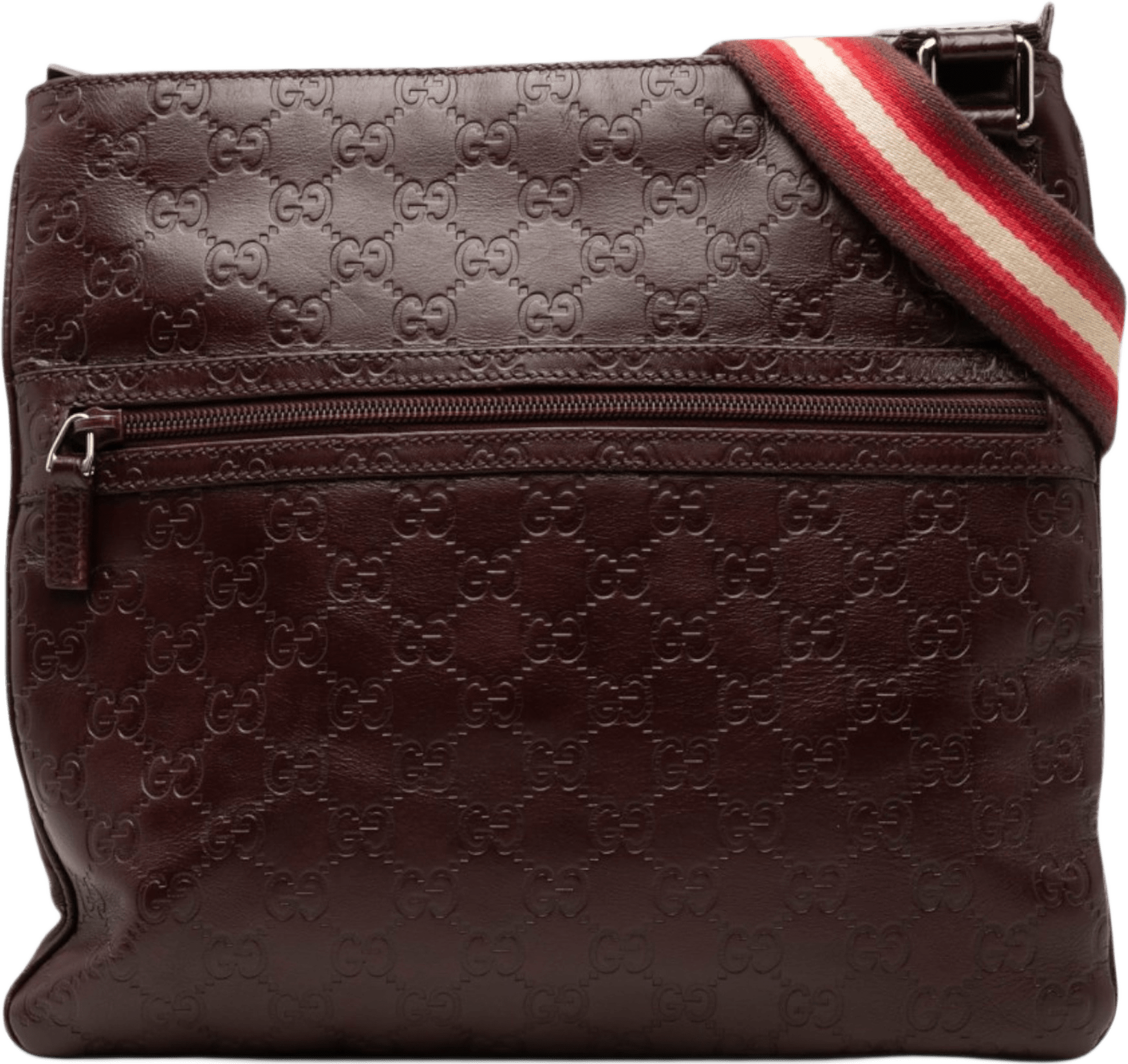 Gucci Guccissima Web Crossbody, från Luxclusif, i färgen burgundy.