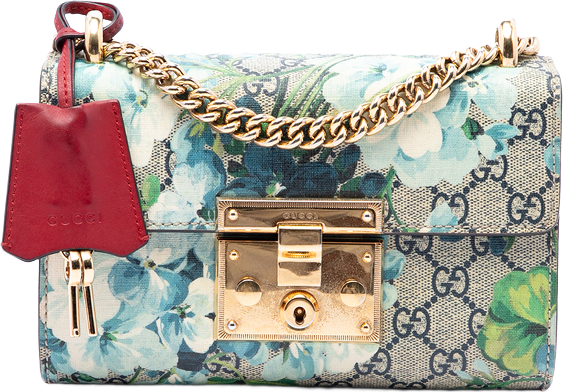 Gucci Small Gg Supreme Blooms Padlock Crossbody, från Luxclusif, i färgen beige.