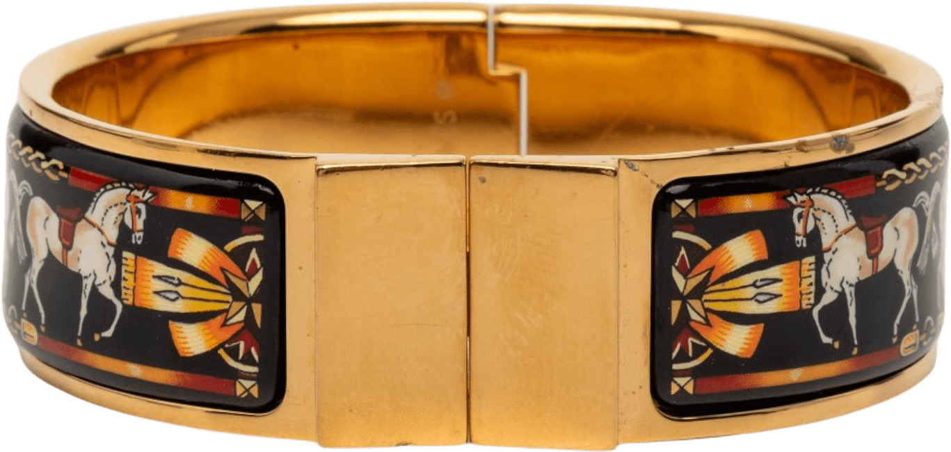 Hermès Wide Enamel Equestrian Loquet Bracelet Gm, från Luxclusif, i färgen black.