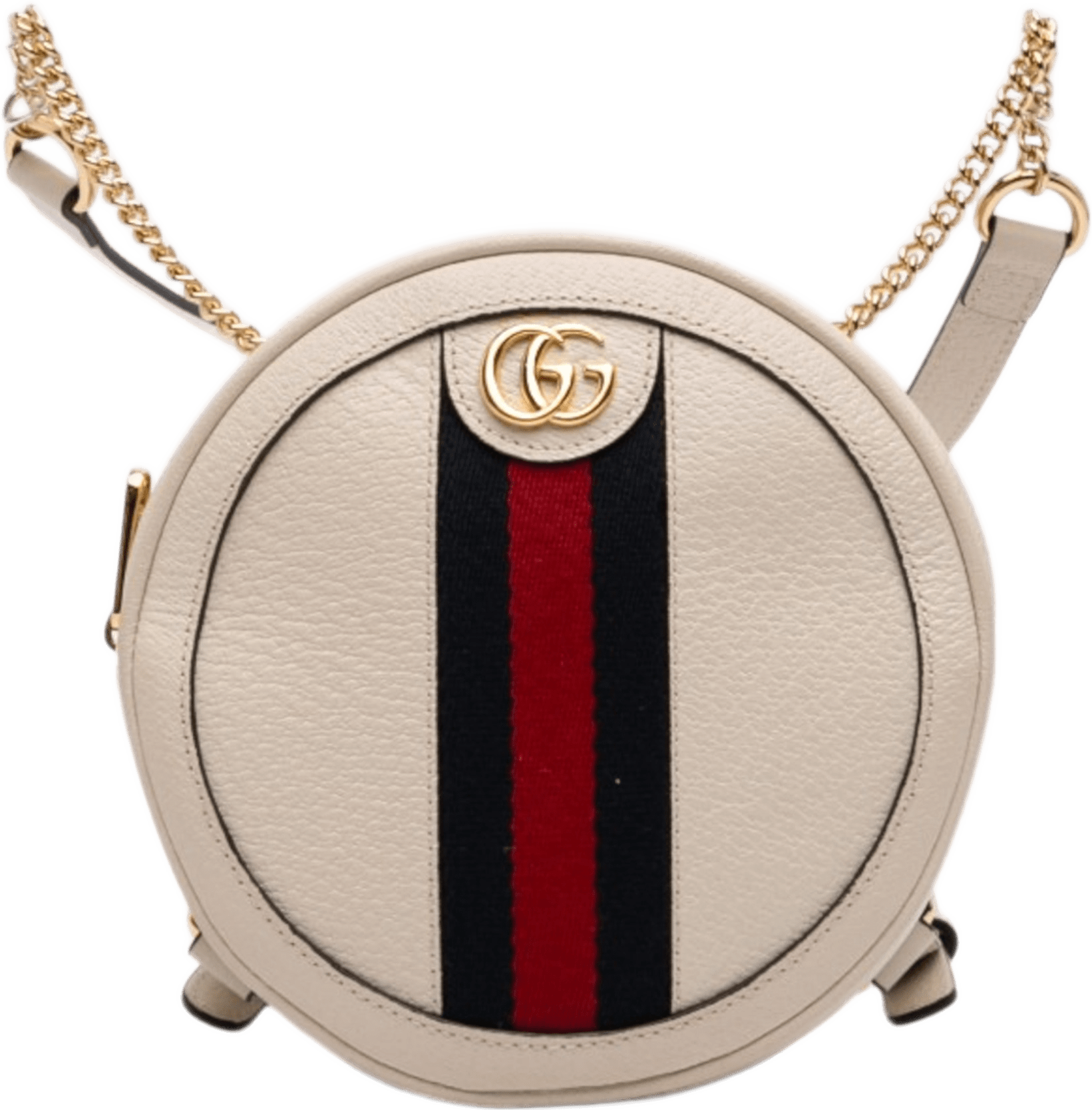 Gucci Mini Leather Round Ophidia Backpack, från Luxclusif, i färgen vit.