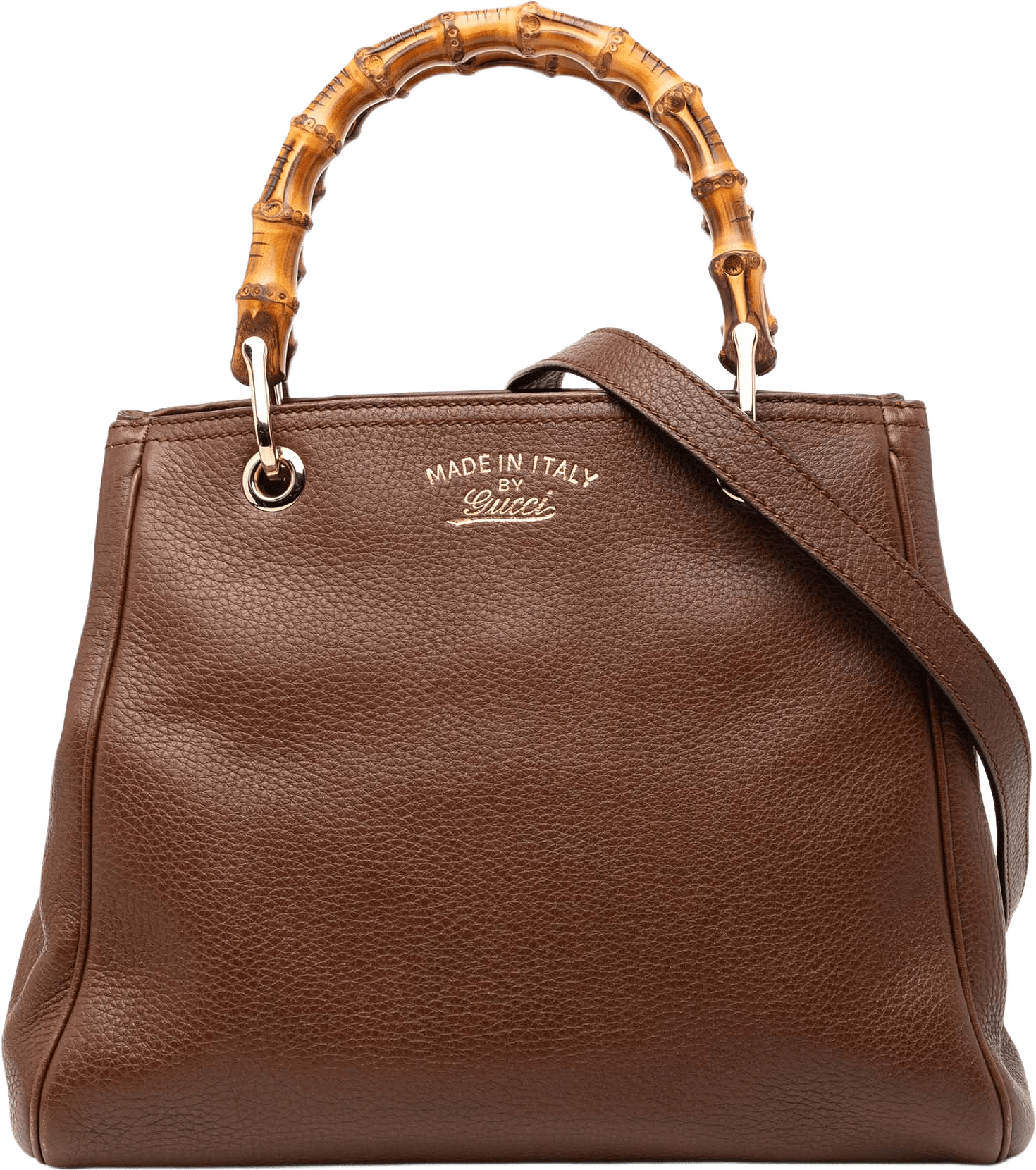 Gucci Small Calfskin Bamboo Shopper Satchel, från Luxclusif, i färgen dark brown.