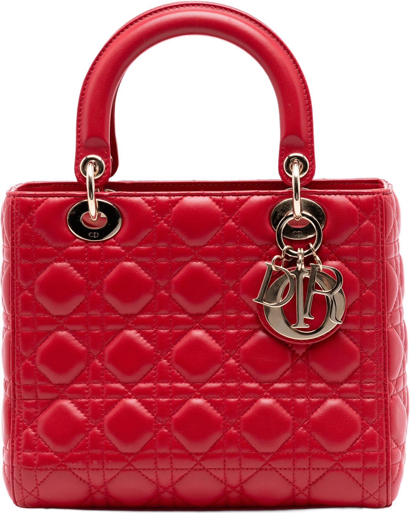 Dior Medium Lambskin Cannage Lady Dior, från Luxclusif, i färgen röd.