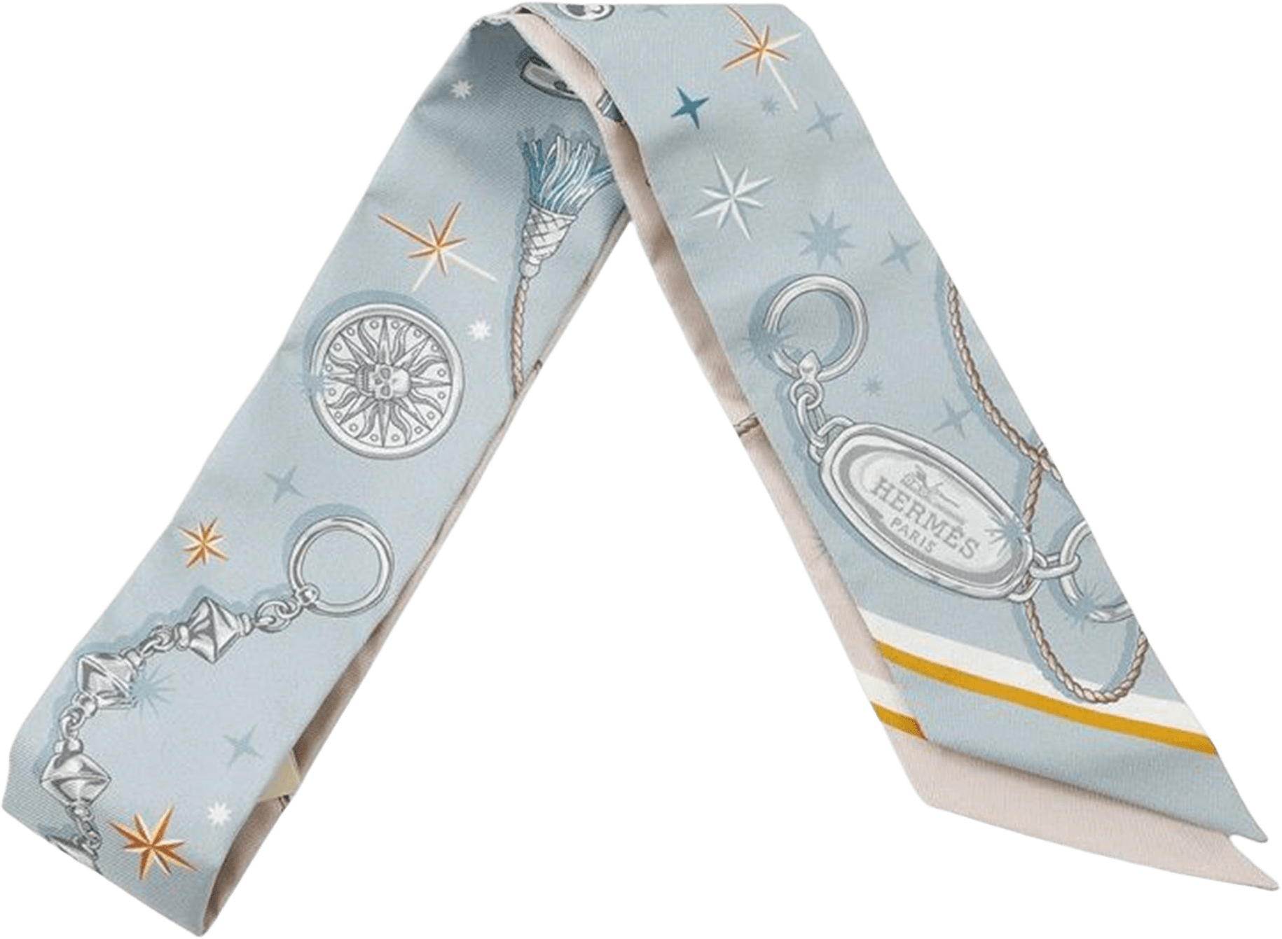 Hermès C Est La Fete Silk Twilly Scarf, från Luxclusif, i färgen light blue.