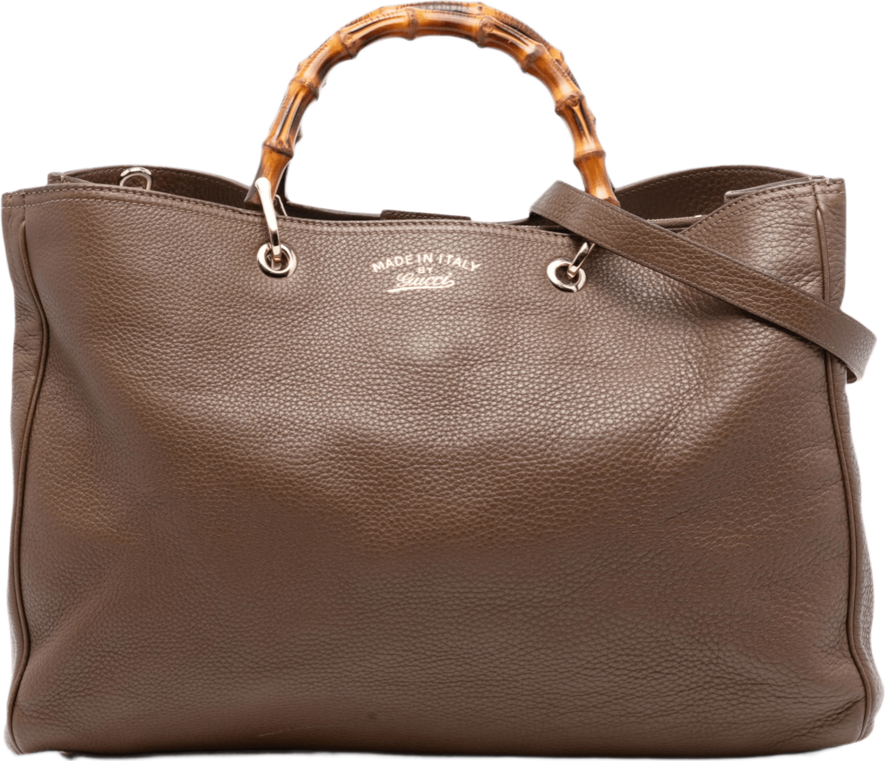 Gucci Large Calfskin Bamboo Shopper Satchel, från Luxclusif, i färgen brun.