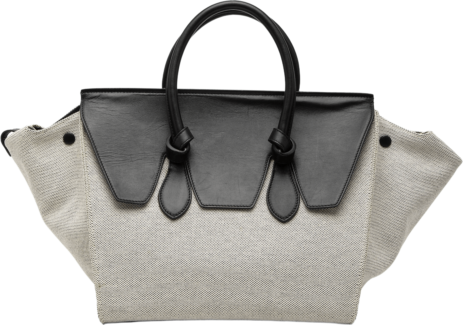 Celine Small Bicolor Canvas And Calfskin Tie Knot Handbag, från Luxclusif, i färgen light gray.
