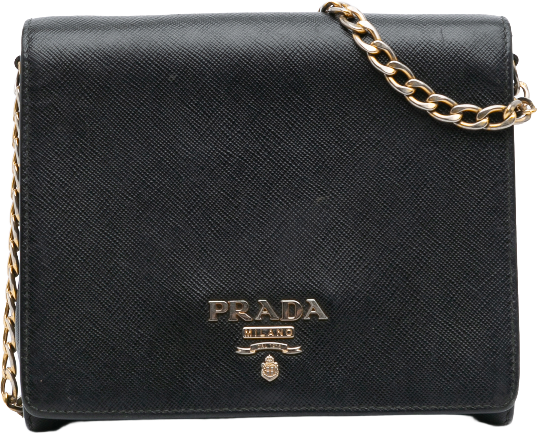 Prada Saffiano Chain Crossbody, från Luxclusif, i färgen black.