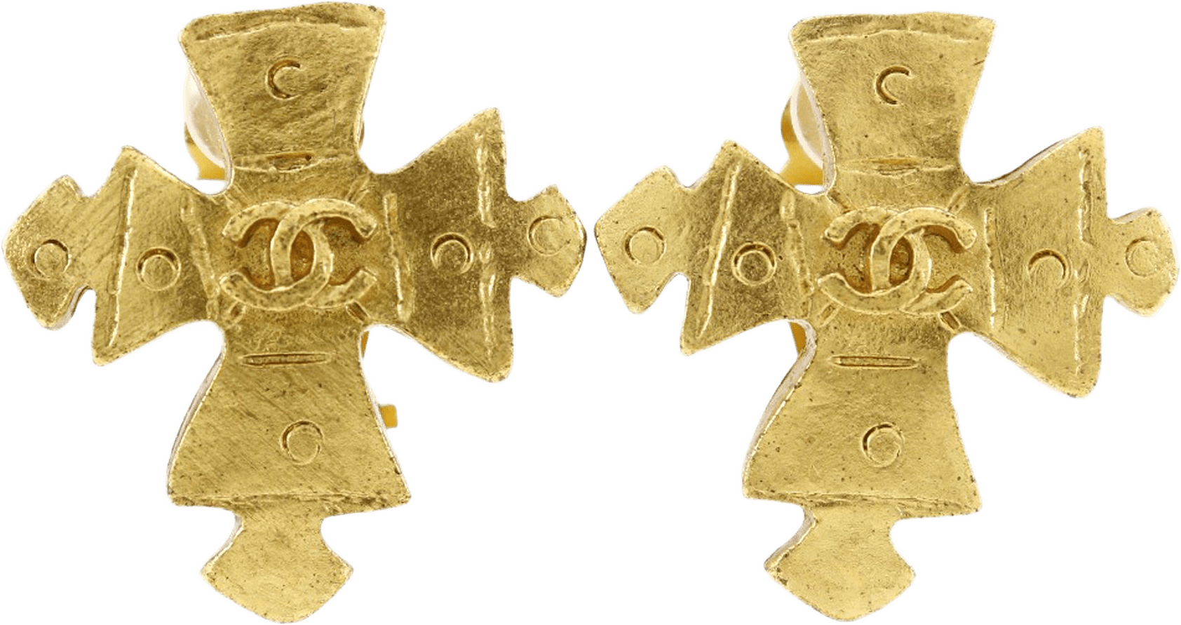 Chanel Cc Gold Plated Cross Clip On Earrings, från Luxclusif, i färgen guld.