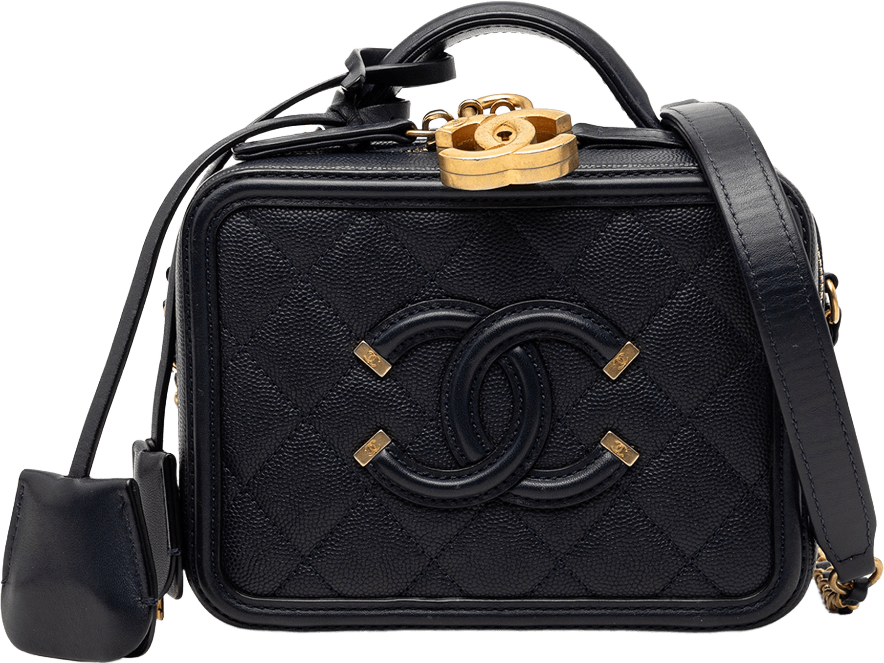 Chanel Small Caviar Cc Filigree Vanity Case, från Luxclusif, i färgen navy.