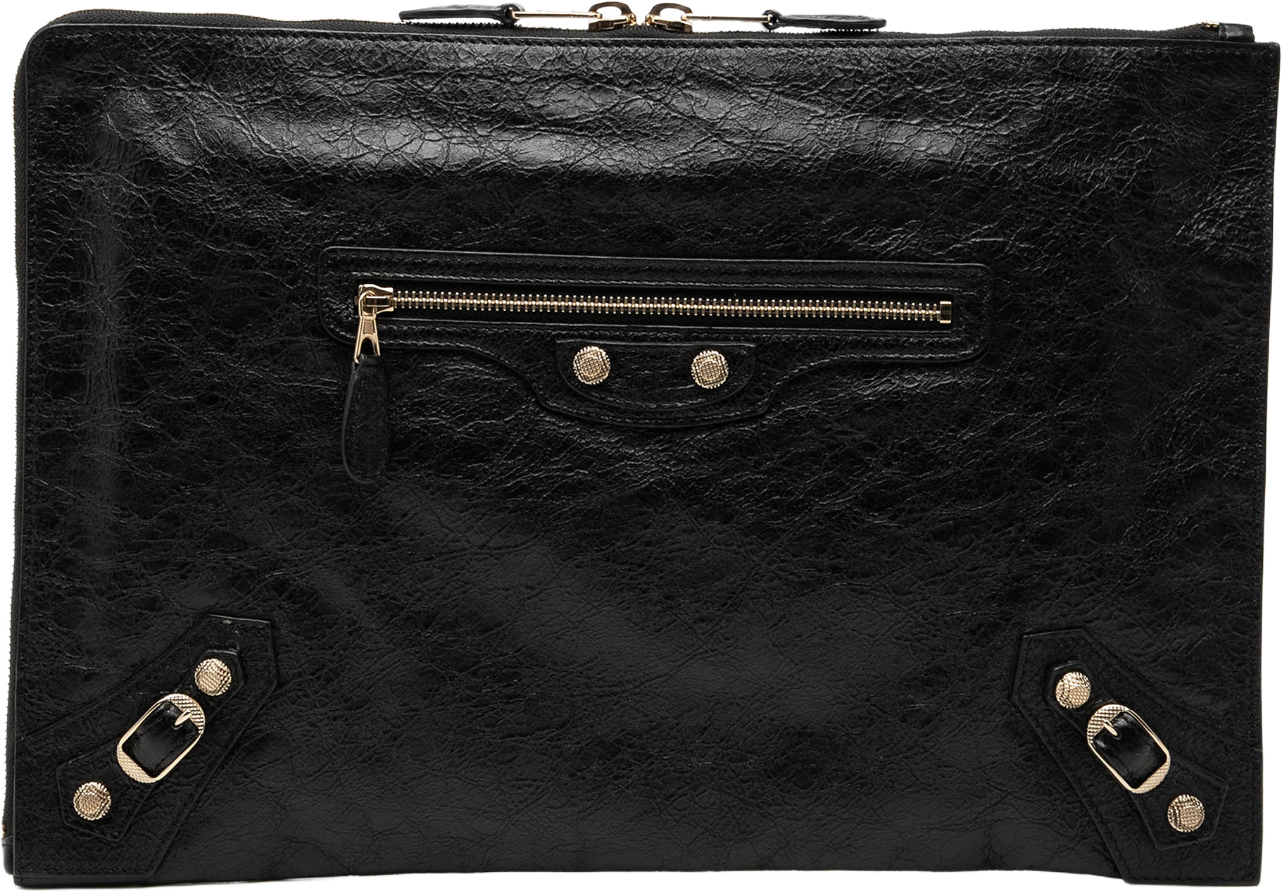 Balenciaga Lambskin Motocross Giant 12 Zip Around Flat Clutch, från Luxclusif, i färgen black.