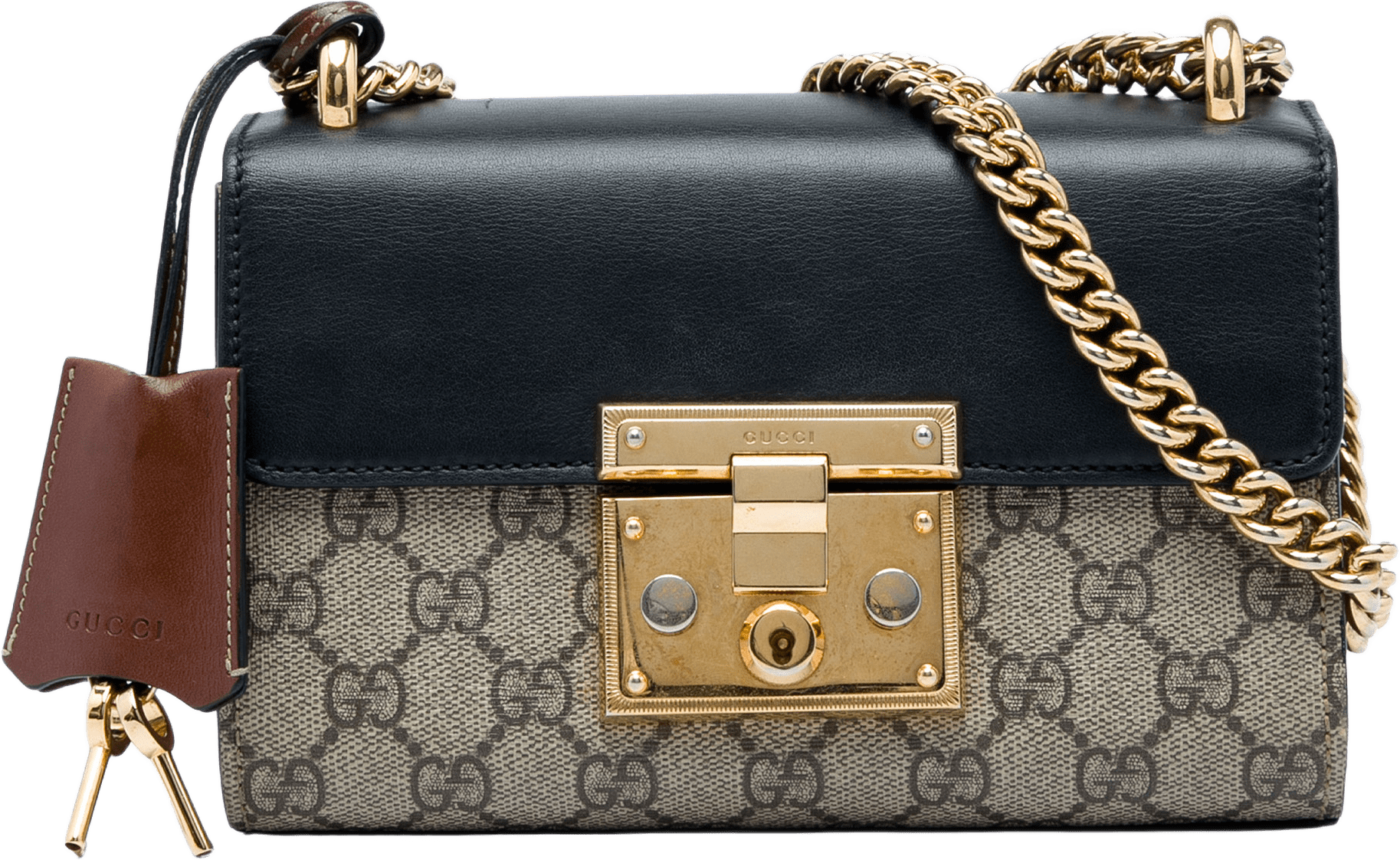 Gucci Small Gg Supreme Padlock Crossbody, från Luxclusif, i färgen beige.