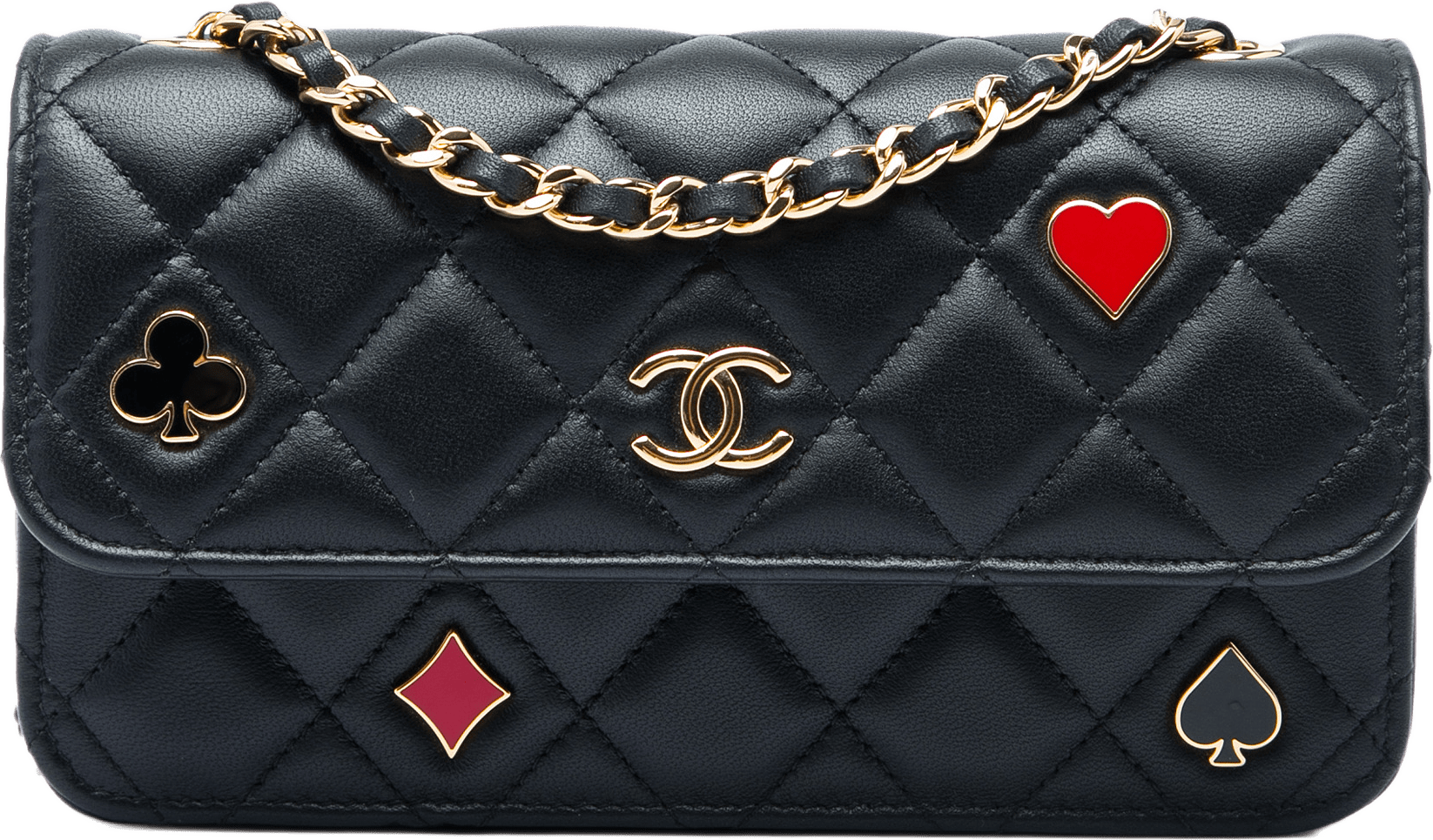 Chanel Quilted Lambskin Coco Casino Phone Holder On Chain, från Luxclusif, i färgen svart.