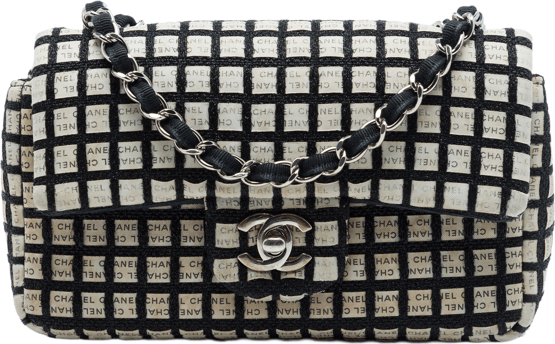 Chanel Mini Rectangular Tweed  And Ribbon Logo Single Flap, från Luxclusif, i färgen svart.