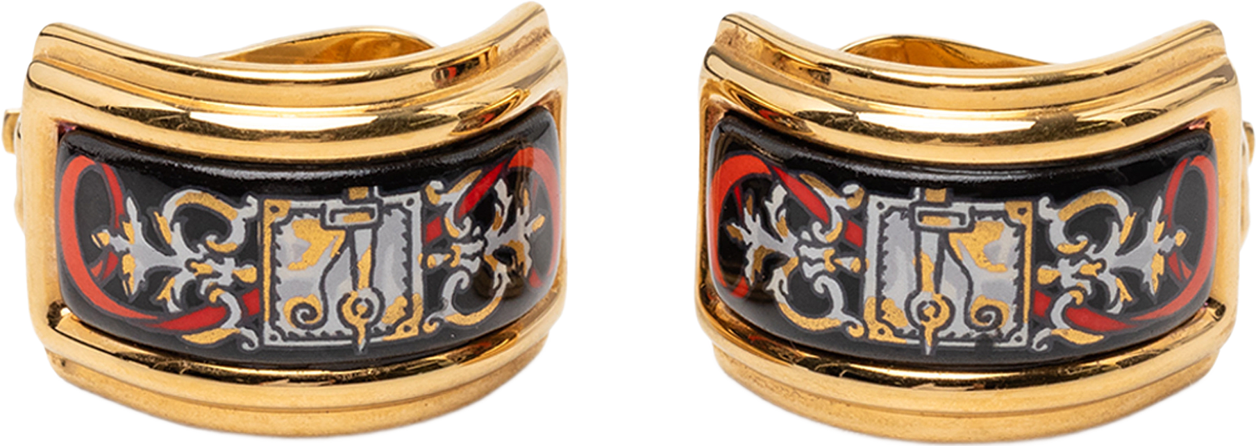 Hermès Gold Plated Enamel Cloisonne Clip On Earrings, från Luxclusif, i färgen svart.
