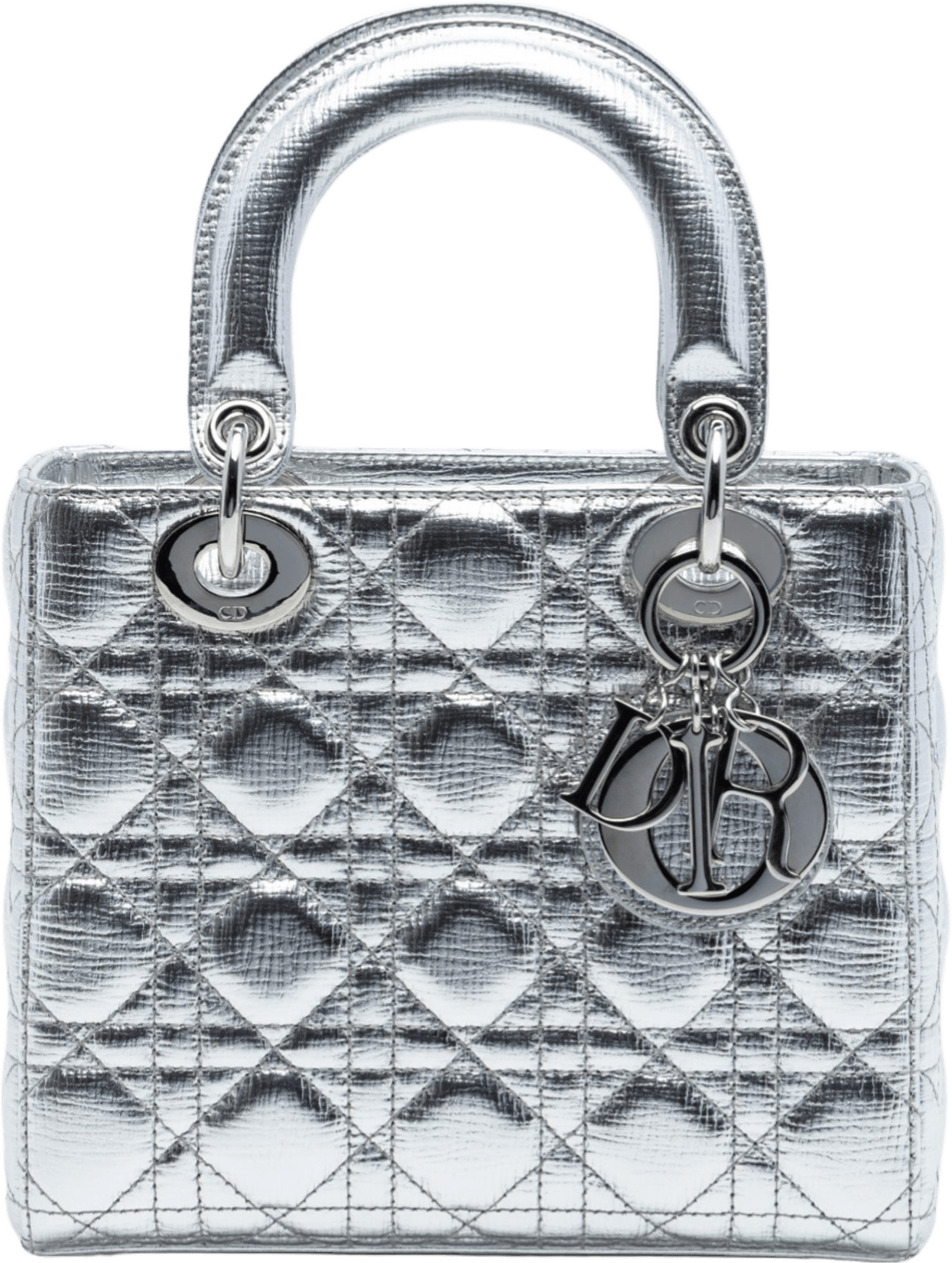 Dior Small Metallic Grained Calfskin Cannage My Abcdior Lady Dior, från Luxclusif, i färgen silver.
