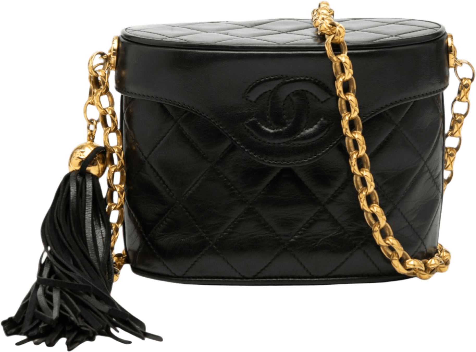 Chanel Cc Quilted Lambskin Tassel Vanity Bag, från Luxclusif, i färgen black.