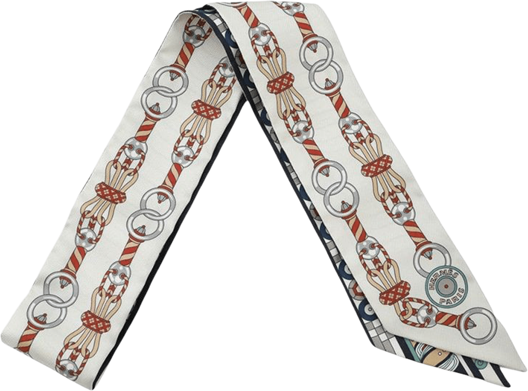 Hermès Harnais En Rosace Silk Twilly Scarf, från Luxclusif, i färgen white.