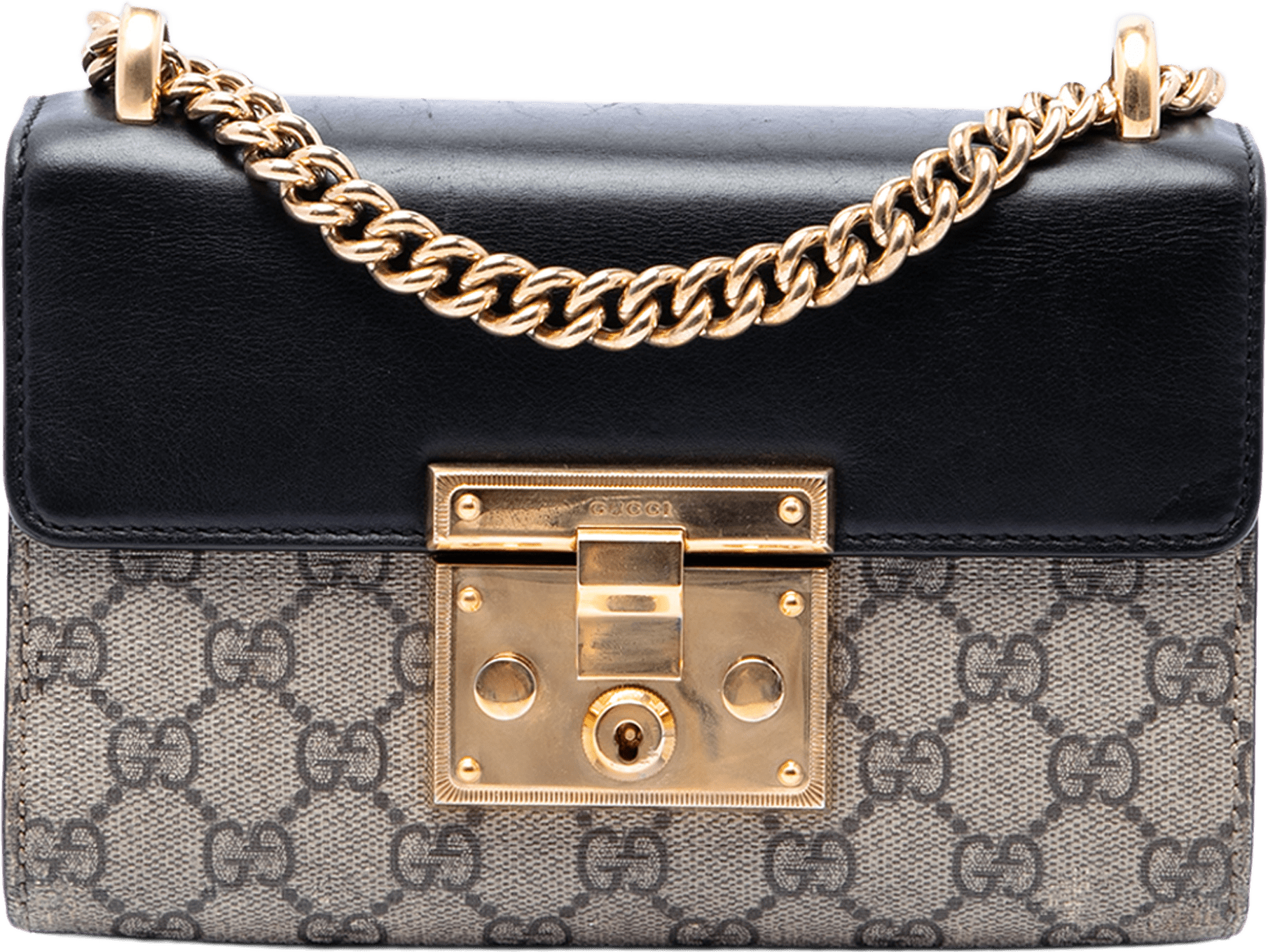 Gucci Small Gg Supreme Padlock Crossbody, från Luxclusif, i färgen beige.