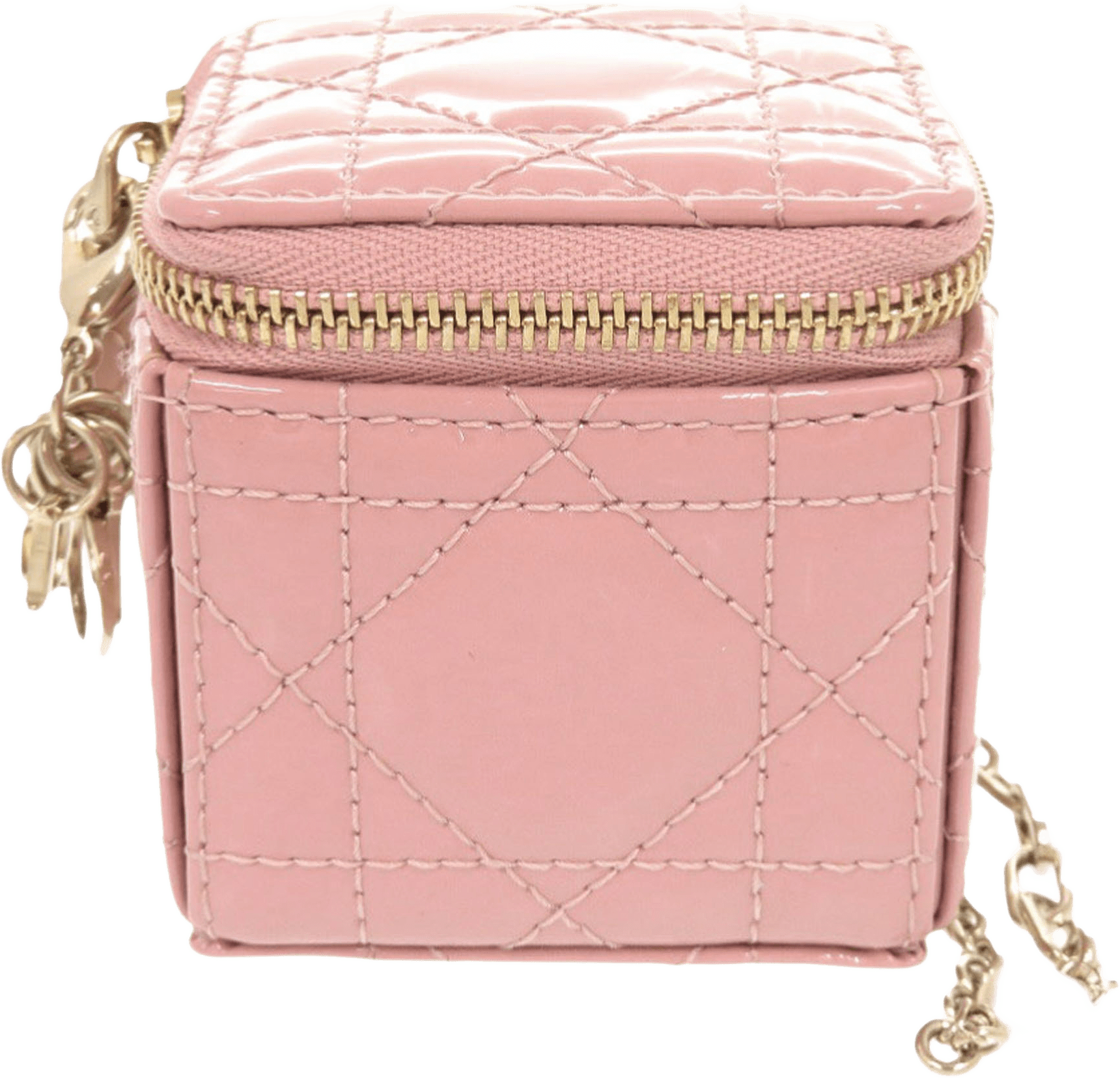 Dior Micro Patent Cannage Lady Dior Cube Pouch, från Luxclusif, i färgen pink.