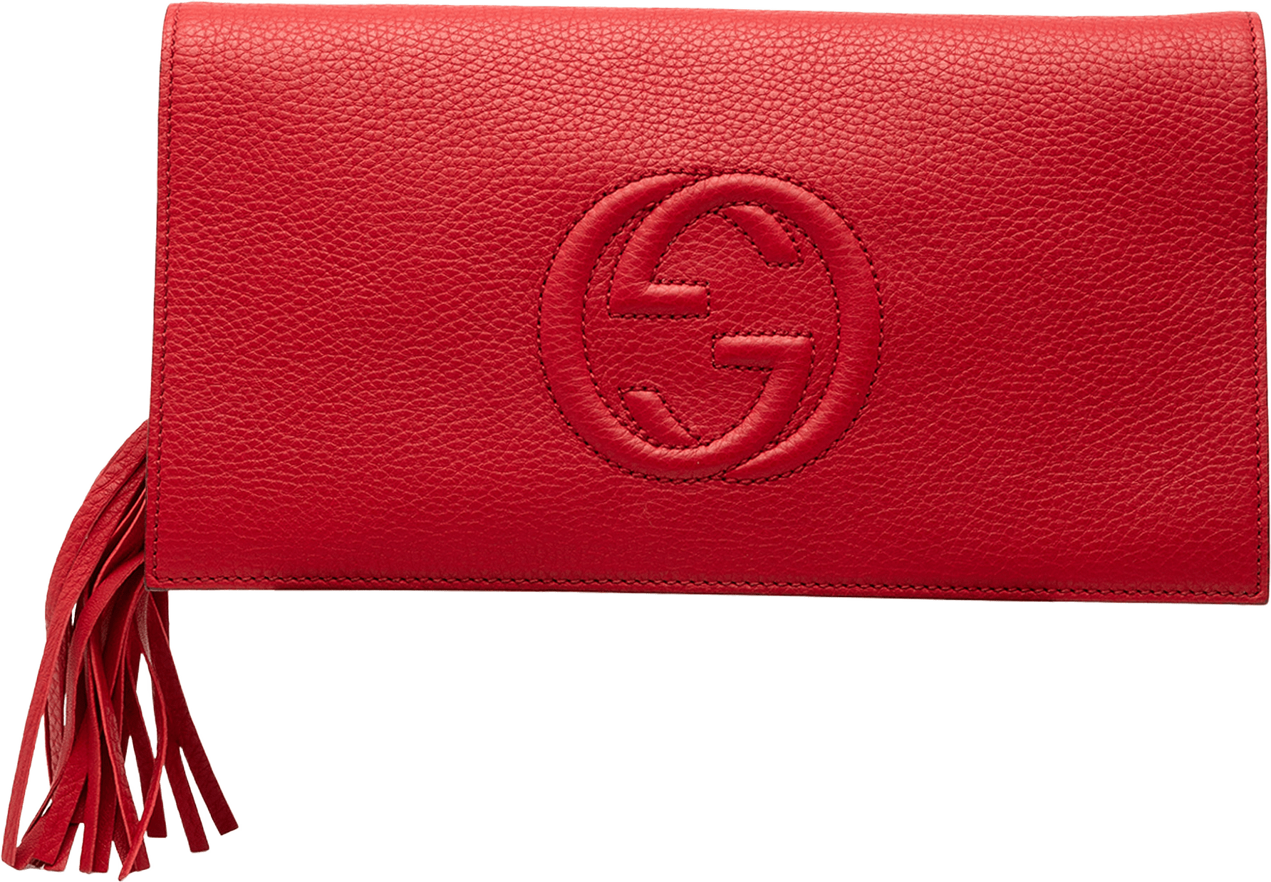 Gucci Leather Soho Disco Clutch, från Luxclusif, i färgen red.