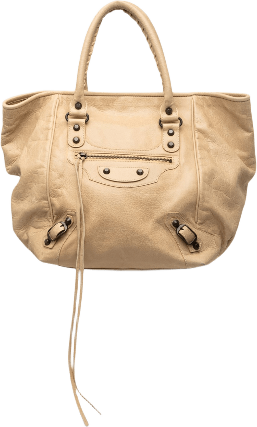 Balenciaga Lambskin Motocross Classic Sunday Tote, från Luxclusif, i färgen beige.