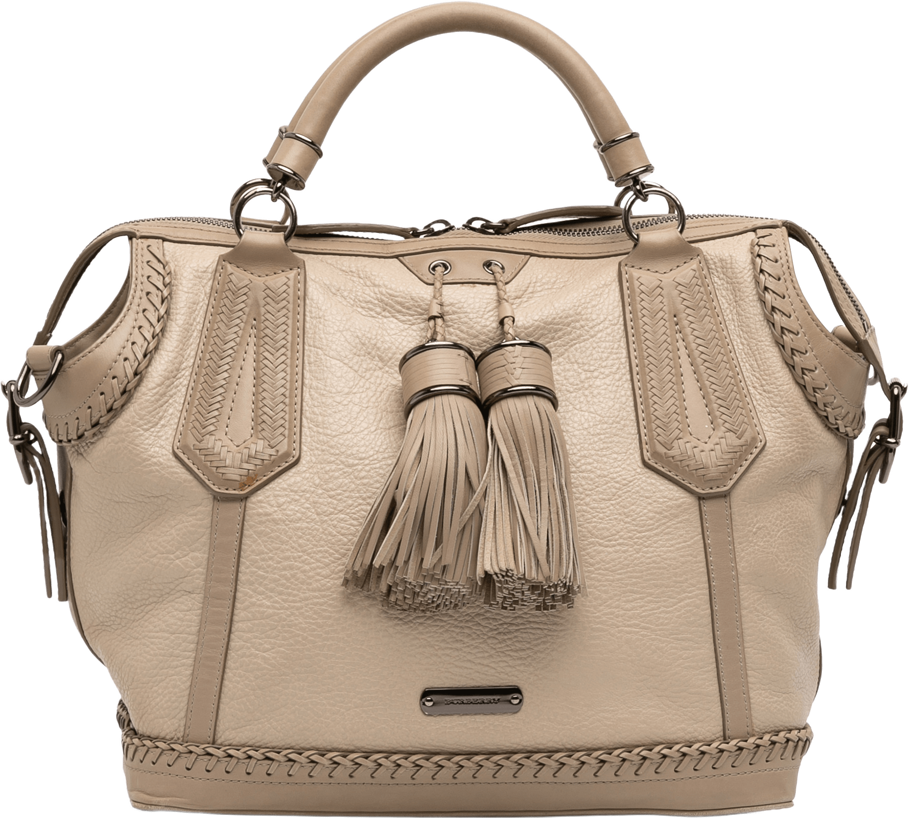 Burberry Leather Whipstitch Tassel Ellers Satchel, från Luxclusif, i färgen beige.