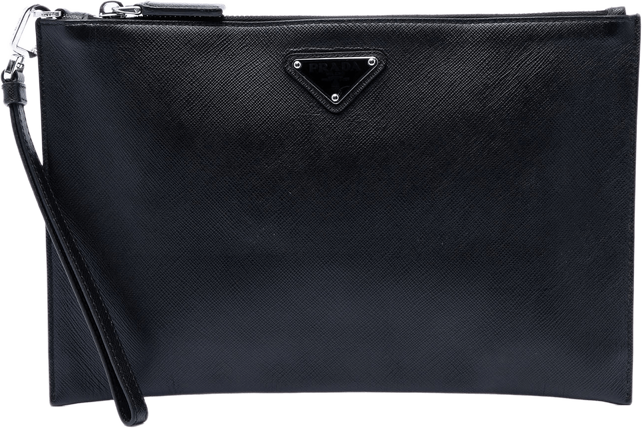 Prada Saffiano Wristlet Clutch, från Luxclusif, i färgen svart.