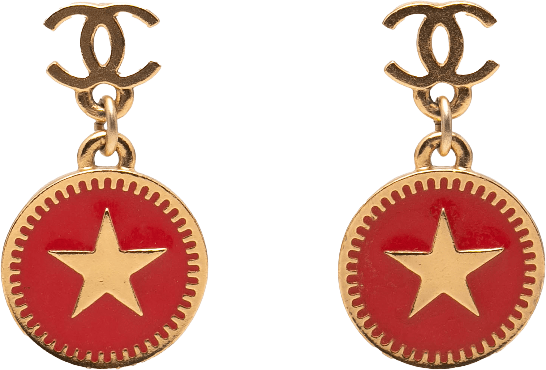 Chanel Cc Gold Plated Enamel Star Dangling Push Back Earrings, från Luxclusif, i färgen gold.