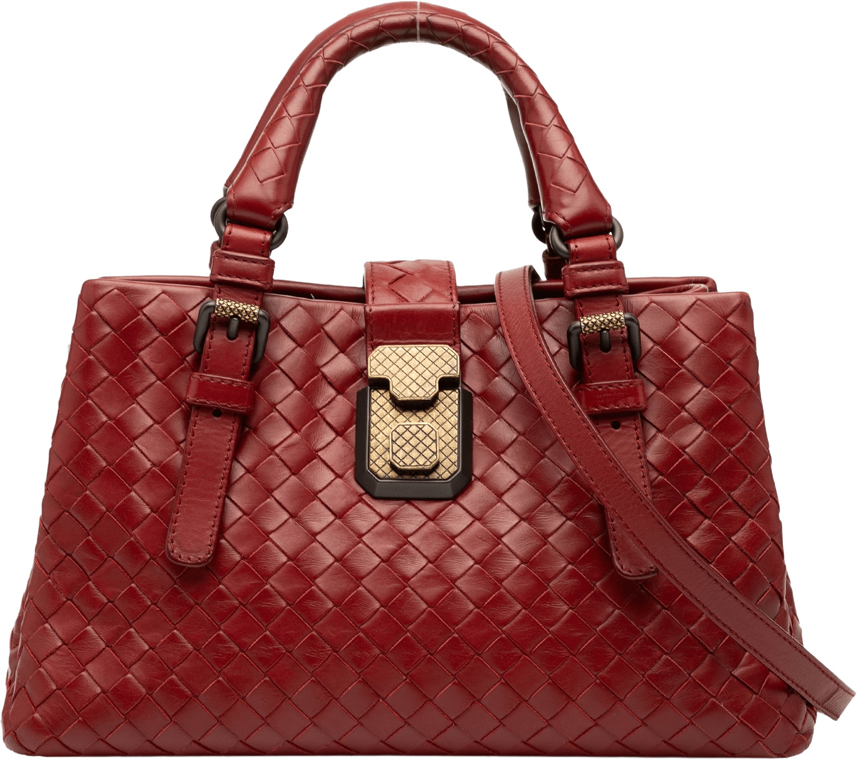 Bottega Veneta Mini Nappa Intrecciato Roma Satchel, från Luxclusif, i färgen dark red.
