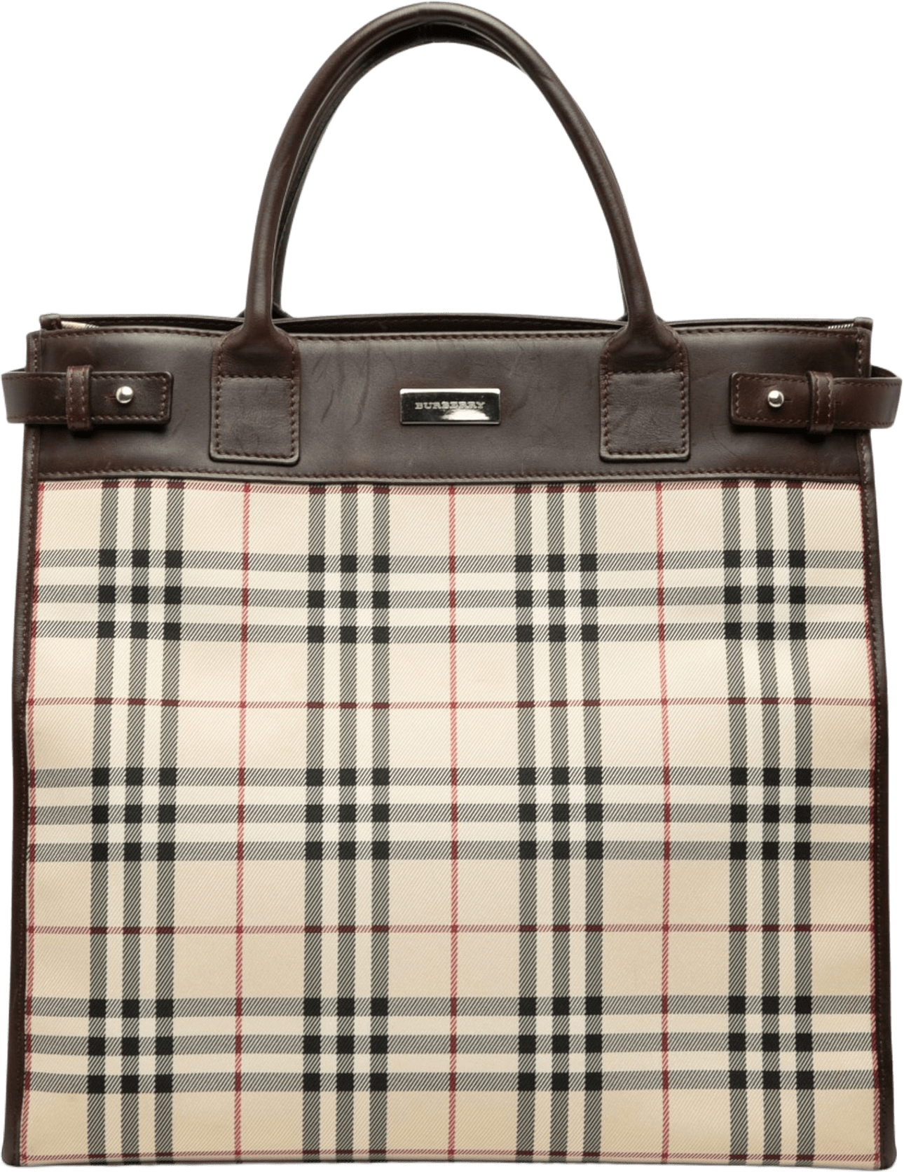 Burberry House Check Canvas Convertible Tote, från Luxclusif, i färgen beige.