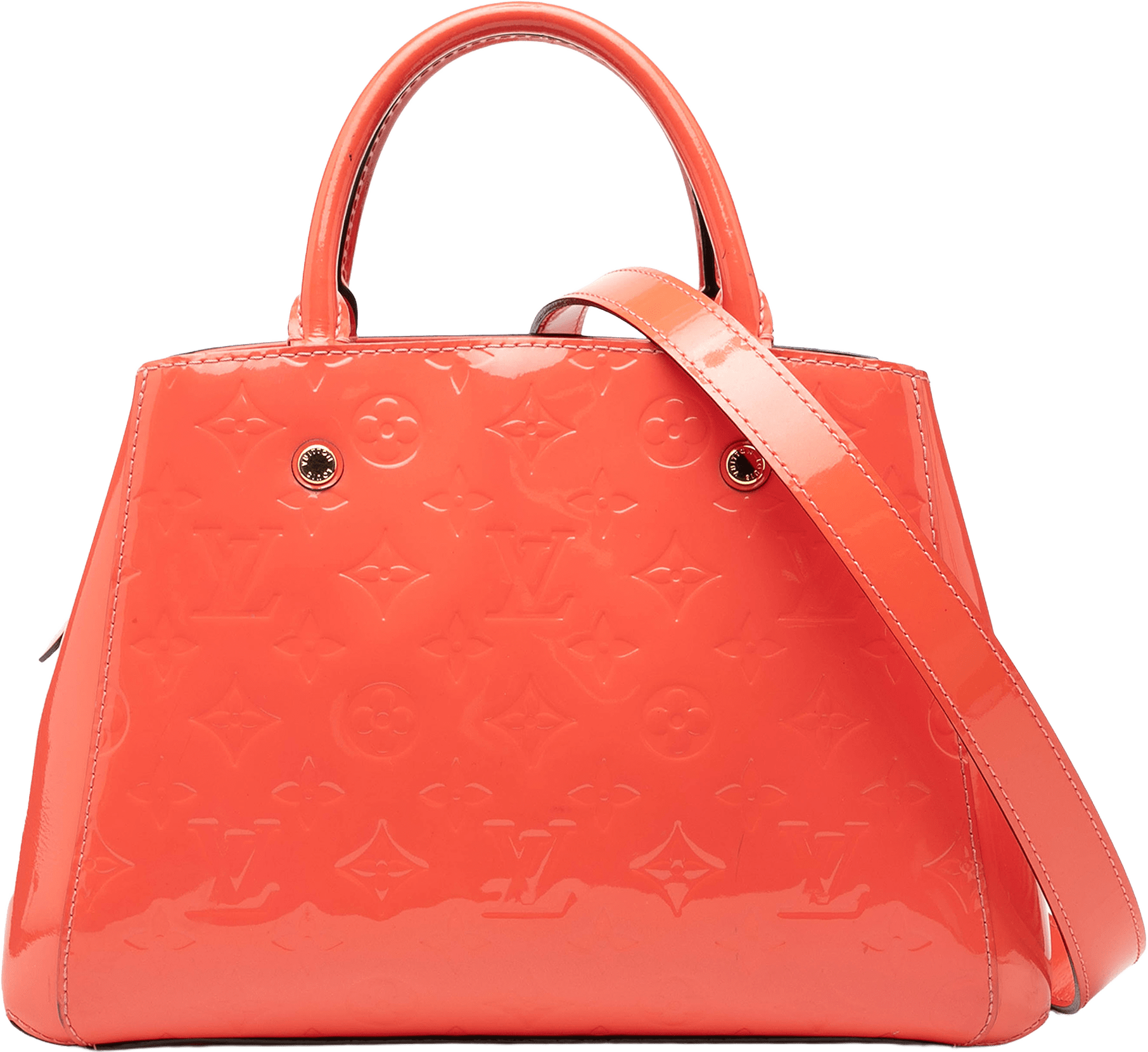 Louis Vuitton Monogram Vernis Montaigne Bb, från Luxclusif, i färgen orange.