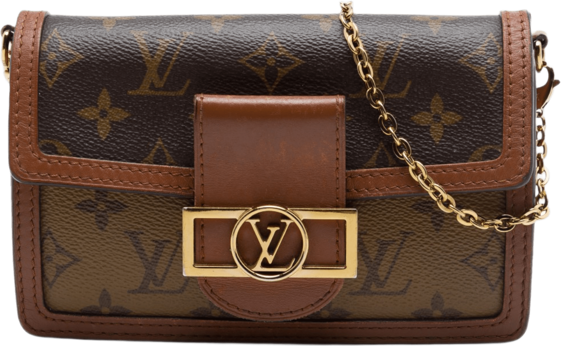 Louis Vuitton Monogram Reverse Dauphine Wallet On Chain, från Luxclusif, i färgen brun.