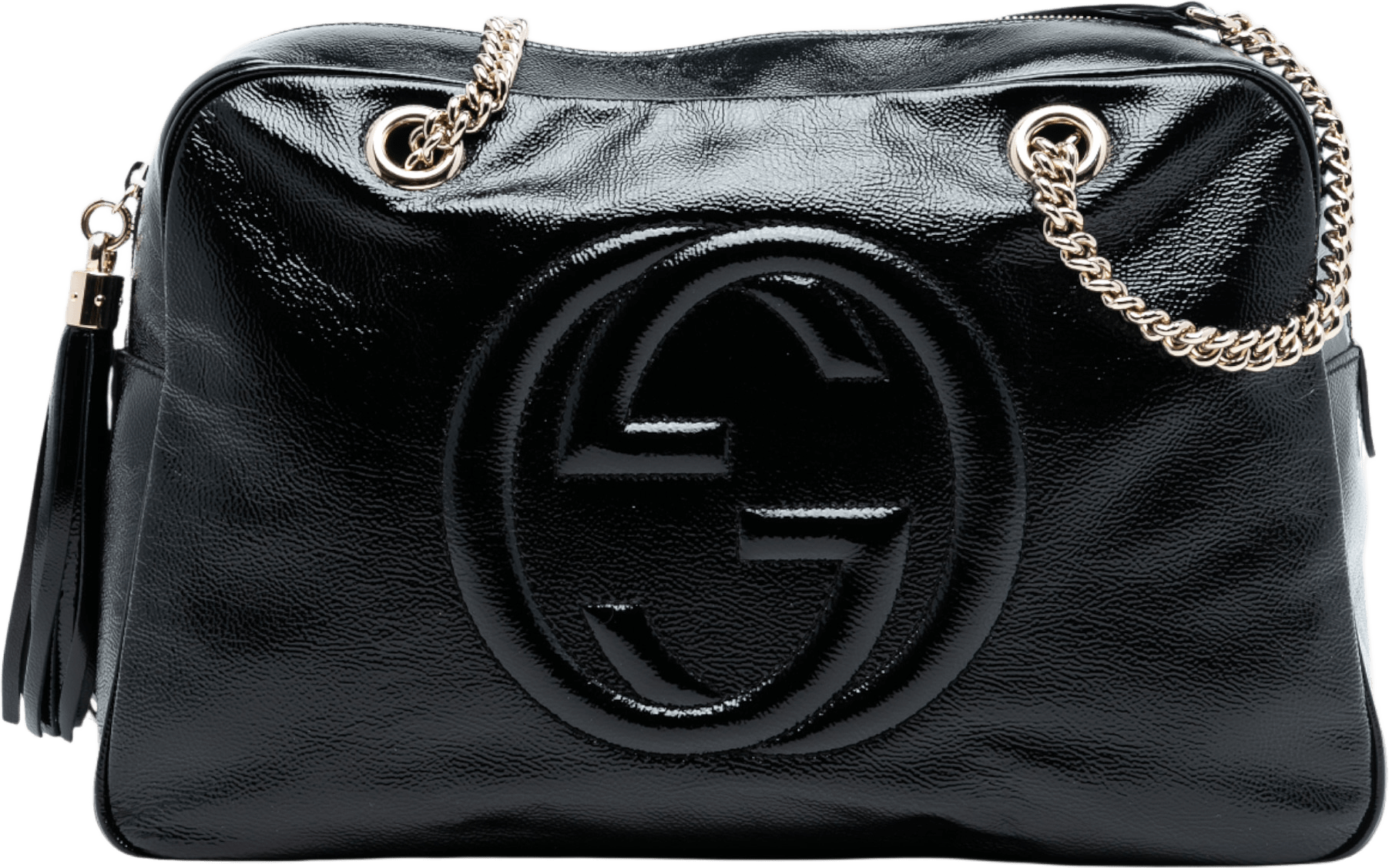 Gucci Patent Soho Chain Shoulder Bag, från Luxclusif, i färgen black.
