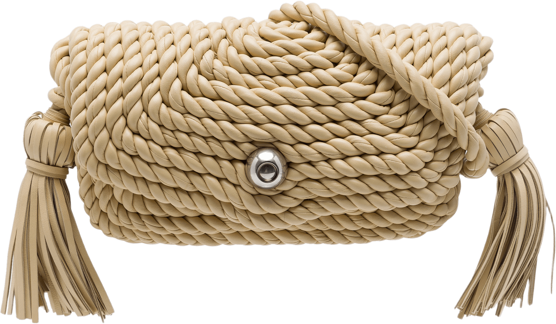 Bottega Veneta Twisted Lambskin Torchon Tasseled Crossbody, från Luxclusif, i färgen beige.