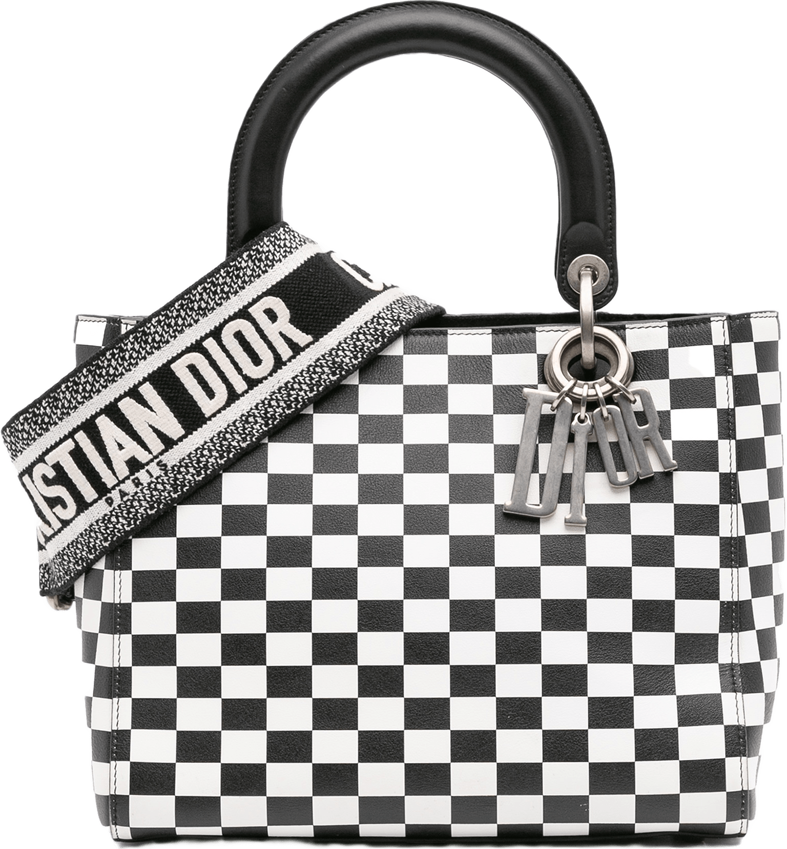 Dior Medium Calfskin Checkered Lady Dior, från Luxclusif, i färgen black.