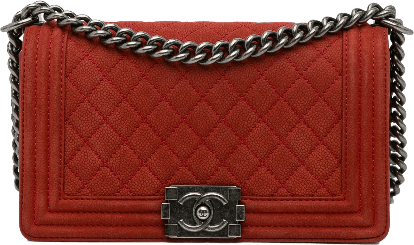Chanel Old Medium Quilted Caviar Boy Flap, från Luxclusif, i färgen red.