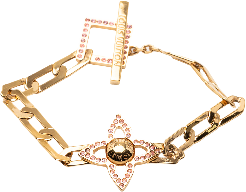 Louis Vuitton Gold Plated Strass Flower Power Bracelet, från Luxclusif, i färgen gold.