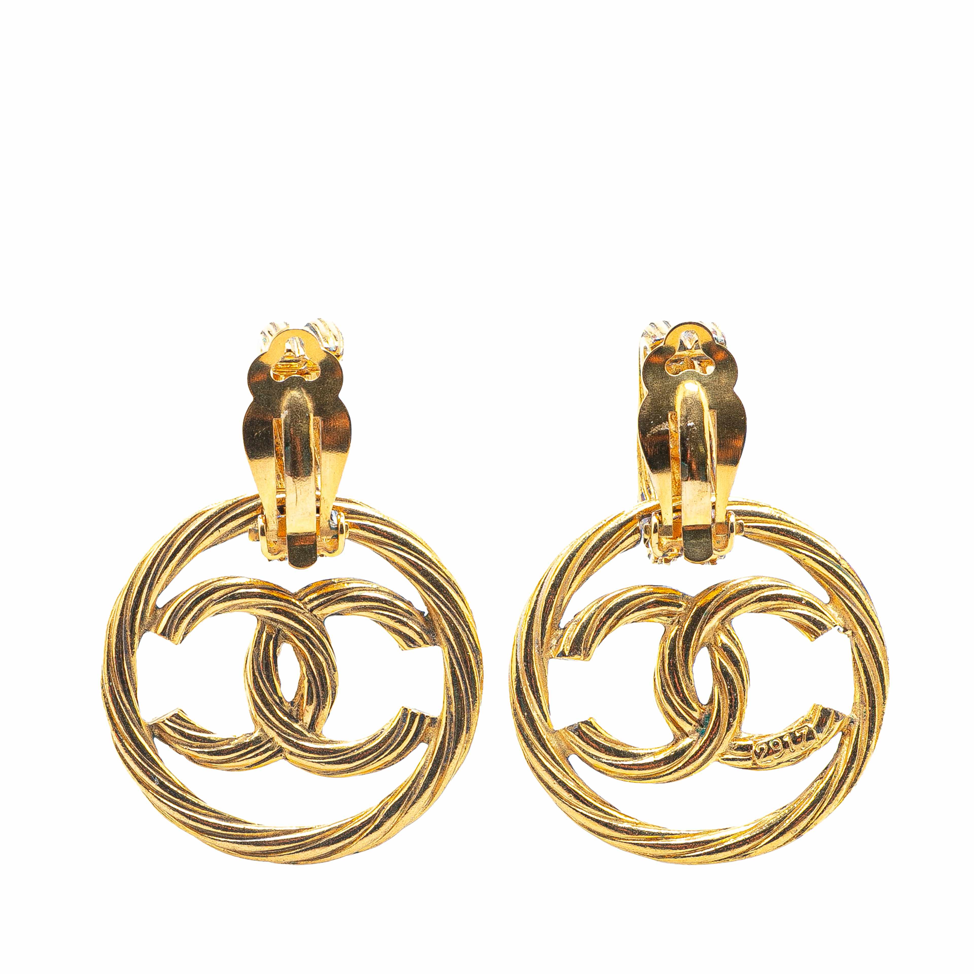 Chanel Gold Plated Cc Drop Clip-on Earrings