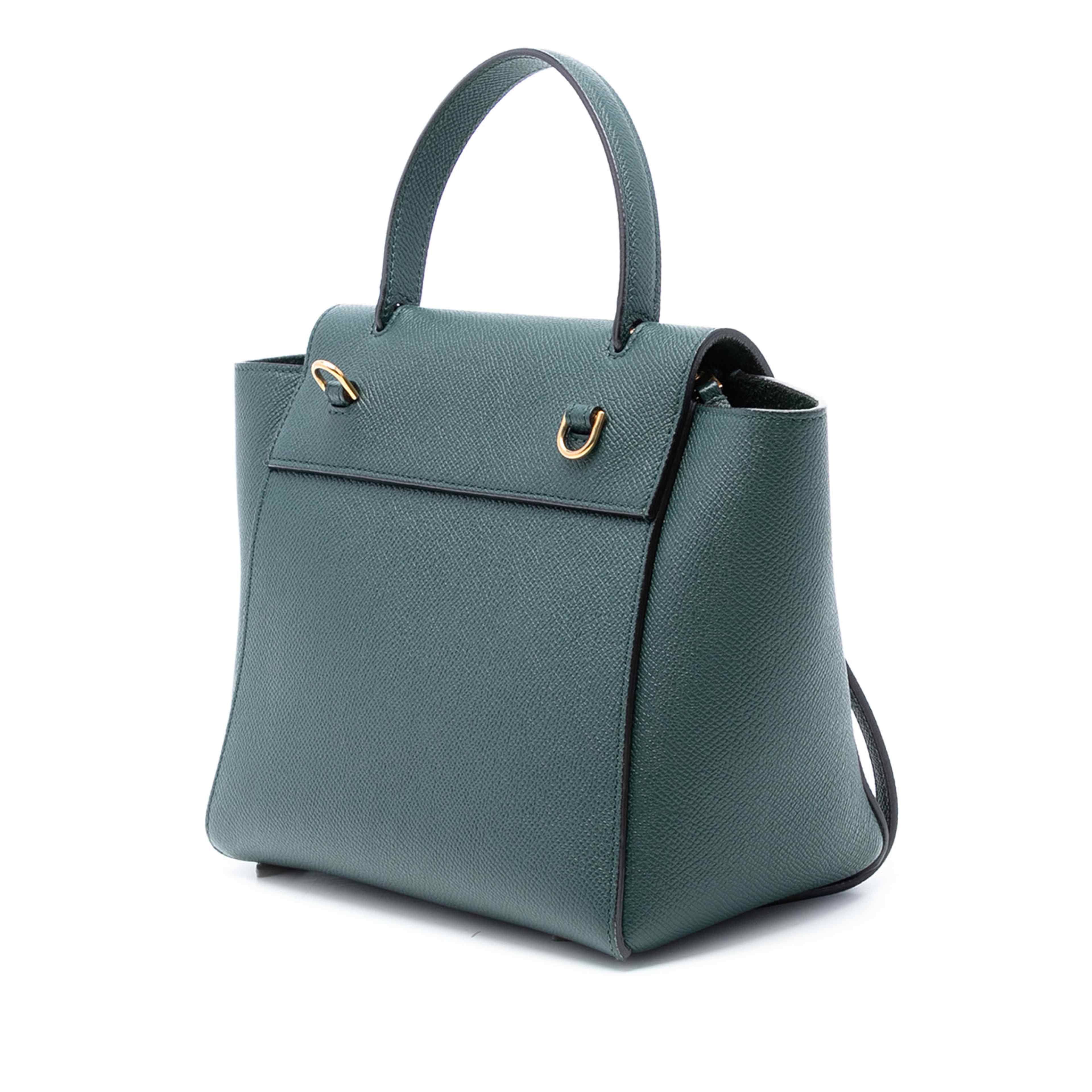 Celine Nano Grained Calfskin Belt Bag, från Luxclusif, i färgen dark green. Klicka för att öppna bilden i stort format