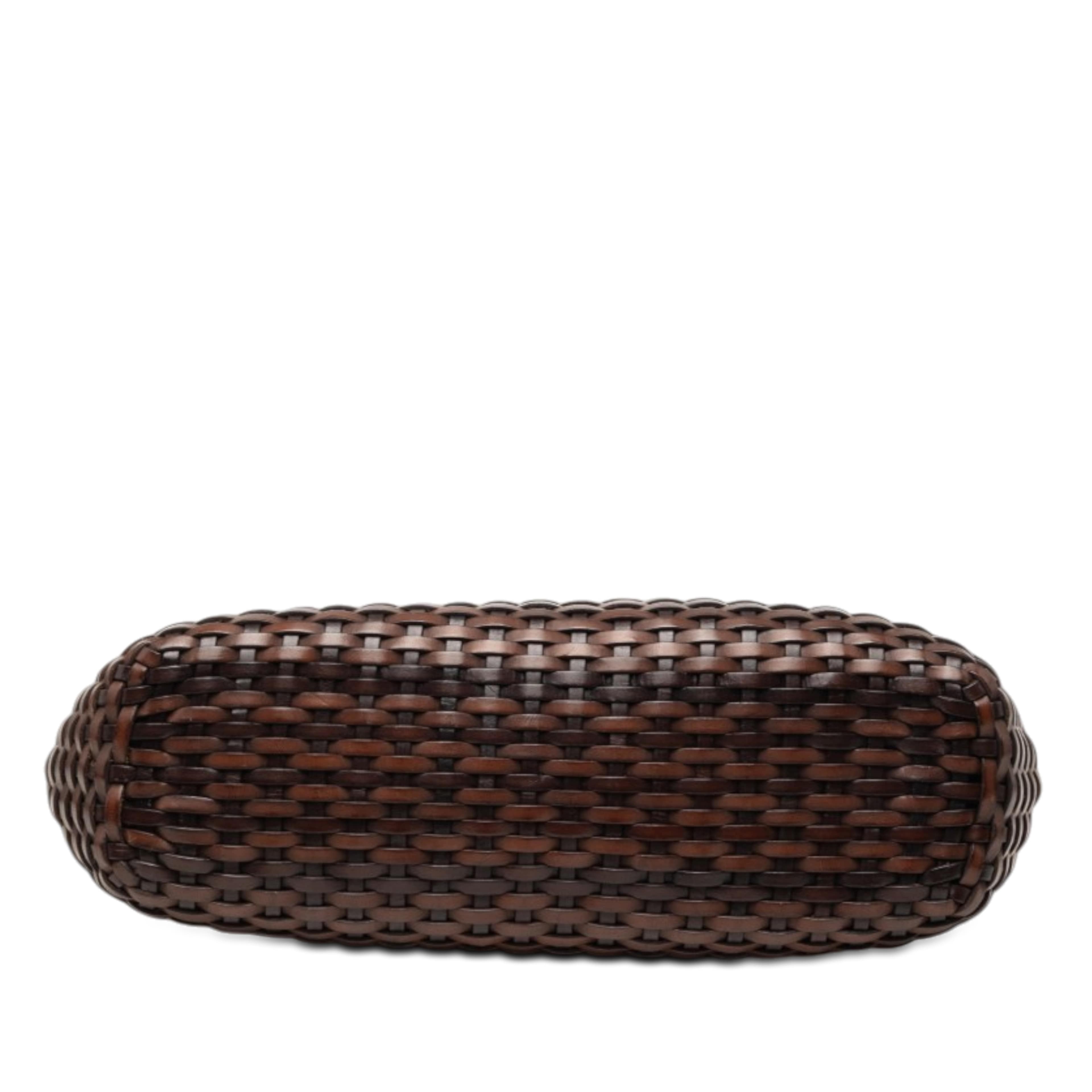Gucci Woven Leather Bamboo Satchel, från Luxclusif, i färgen brun. Klicka för att öppna bilden i stort format