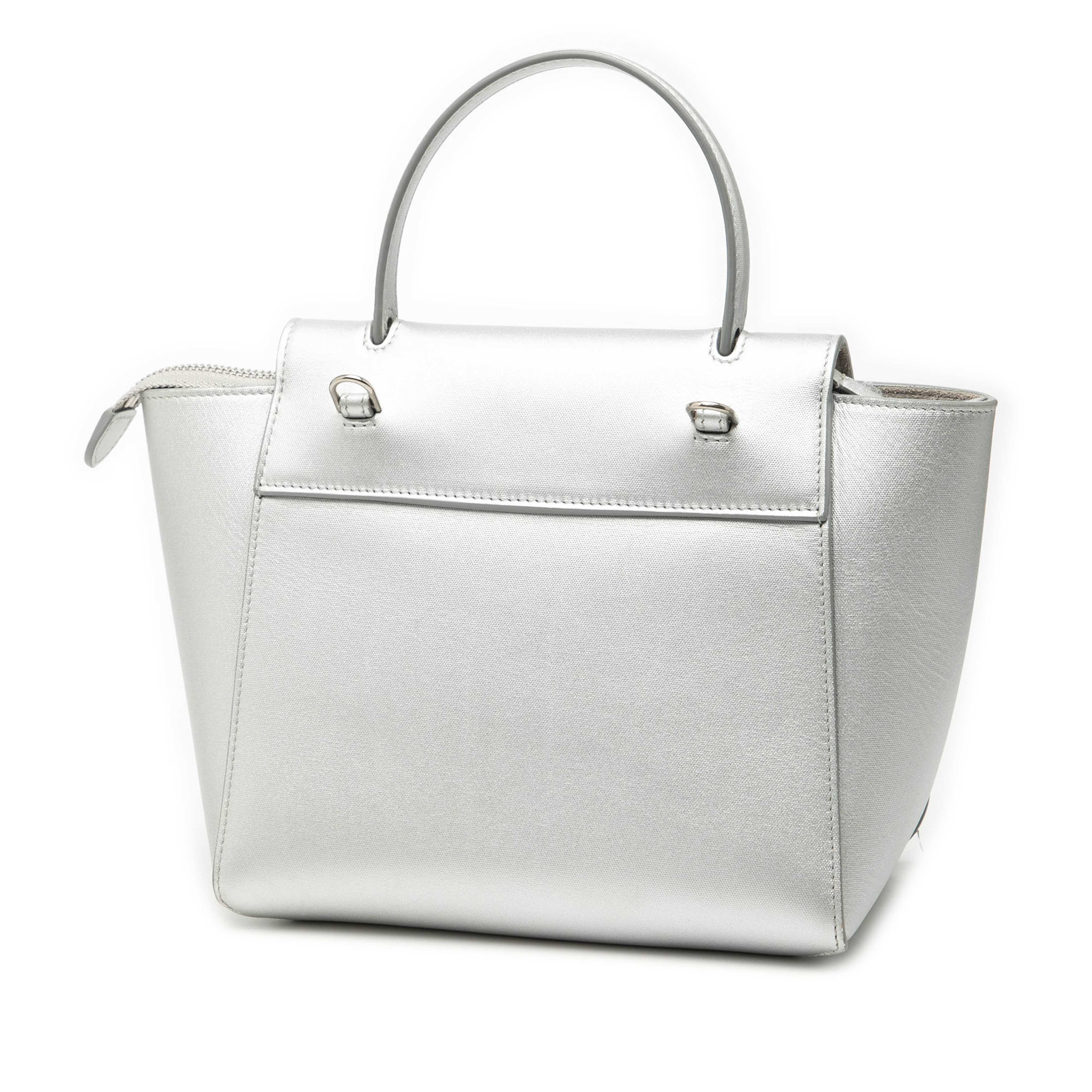 Celine Nano Laminated Calfskin Belt Bag, från Luxclusif, i färgen silver. Klicka för att öppna bilden i stort format